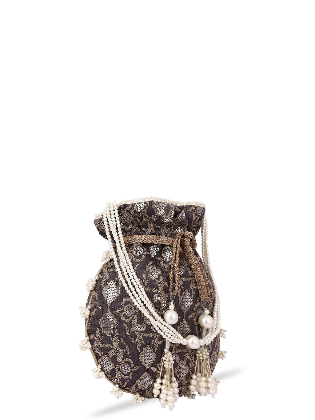 Masq Black & White Pearl & Sequinned Work Embellished Potli Clutch - Distacart