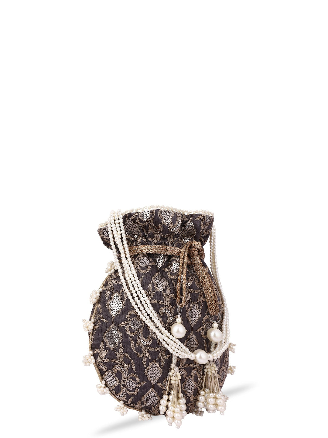 Masq Black & White Pearl & Sequinned Work Embellished Potli Clutch - Distacart
