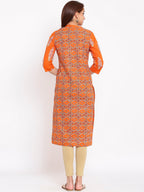 HERE&NOW Orange & White Ethnic Motifs Printed Straight Kurta