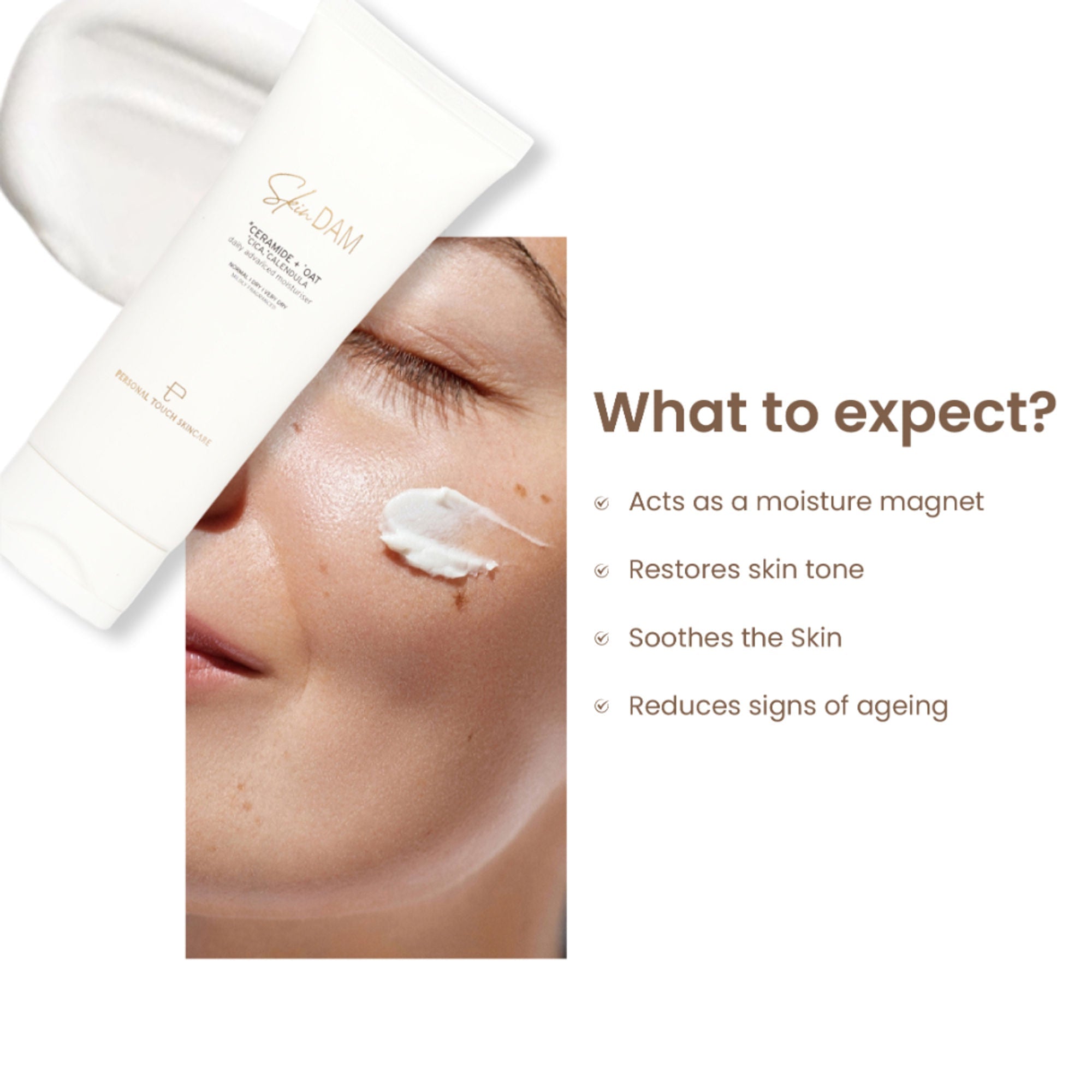 Personal Touch Skincare SkinDam Korean Moisturizer With Ceramide 3, Oat, Calendula & Centella For Dry Skin
