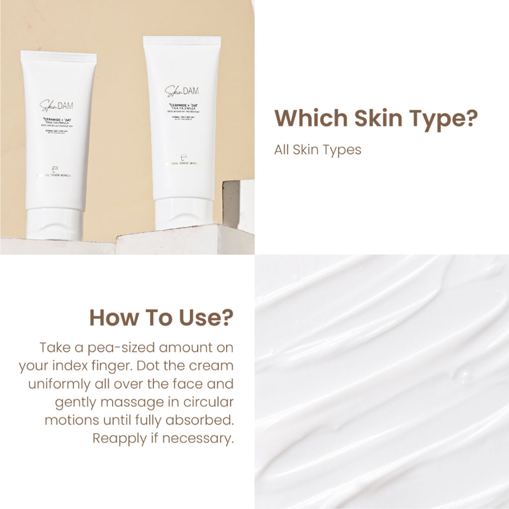 Personal Touch Skincare SkinDam Korean Moisturizer With Ceramide 3, Oat, Calendula & Centella For Dry Skin