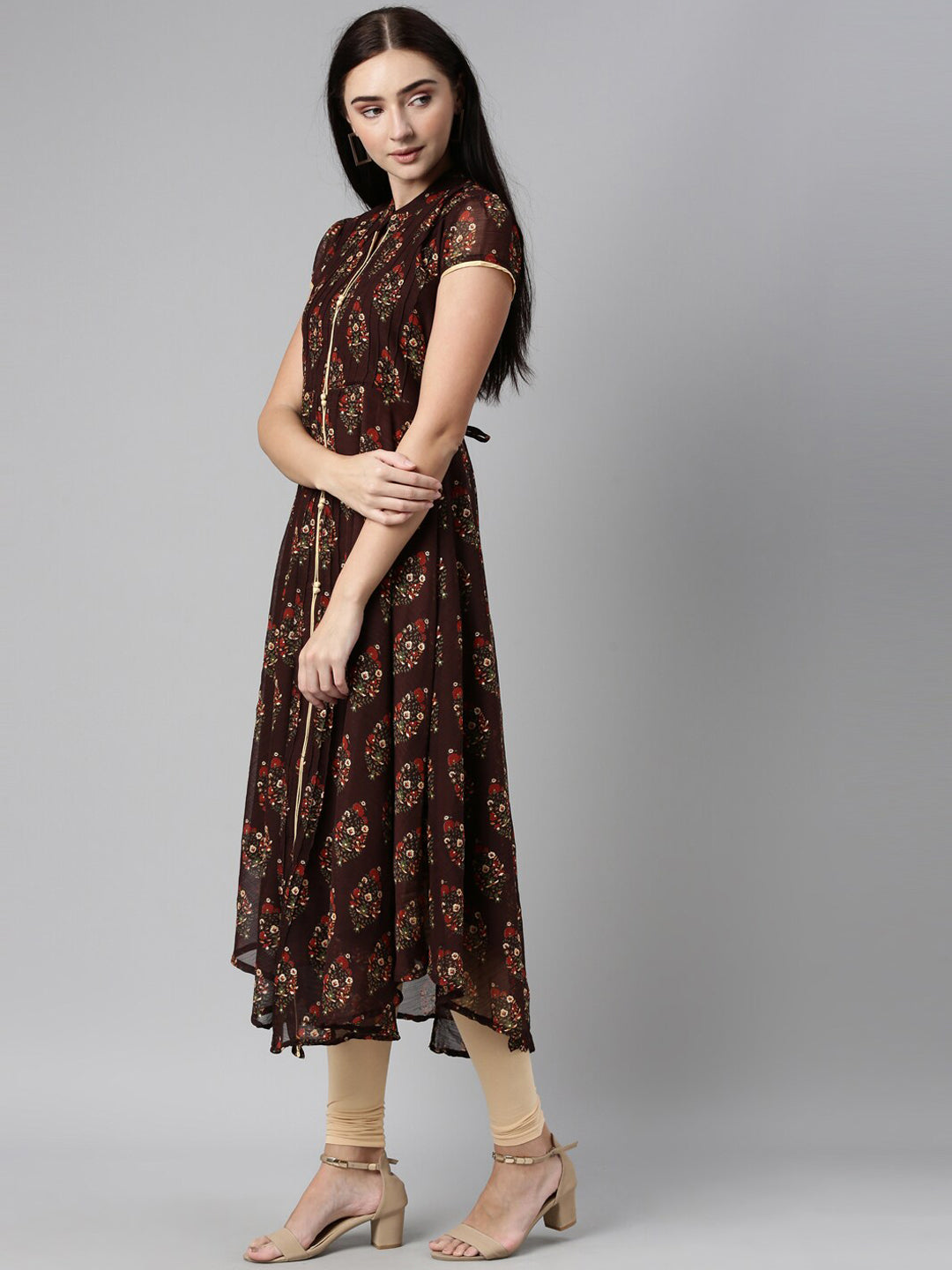 Souchii Women Brown & Red Floral Printed Block Print Kurta - Distacart