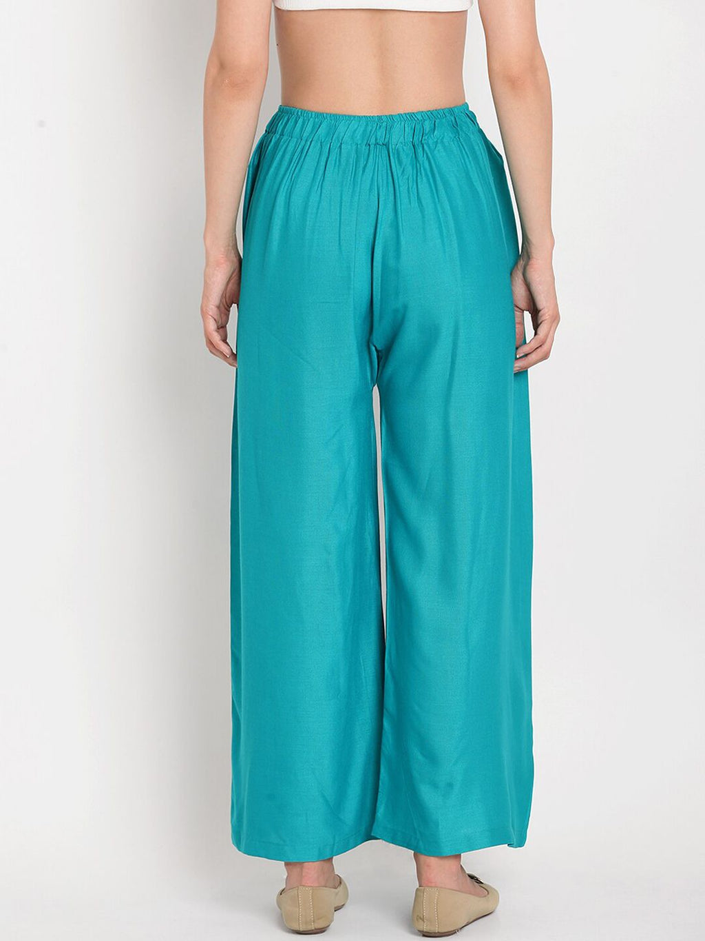 TAG 7 Women Turquoise Blue Solid Flared Palazzos