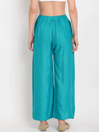 TAG 7 Women Turquoise Blue Solid Flared Palazzos