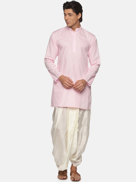 Sethukrishna Men Pink Pure Cotton Kurta with Dhoti Pants