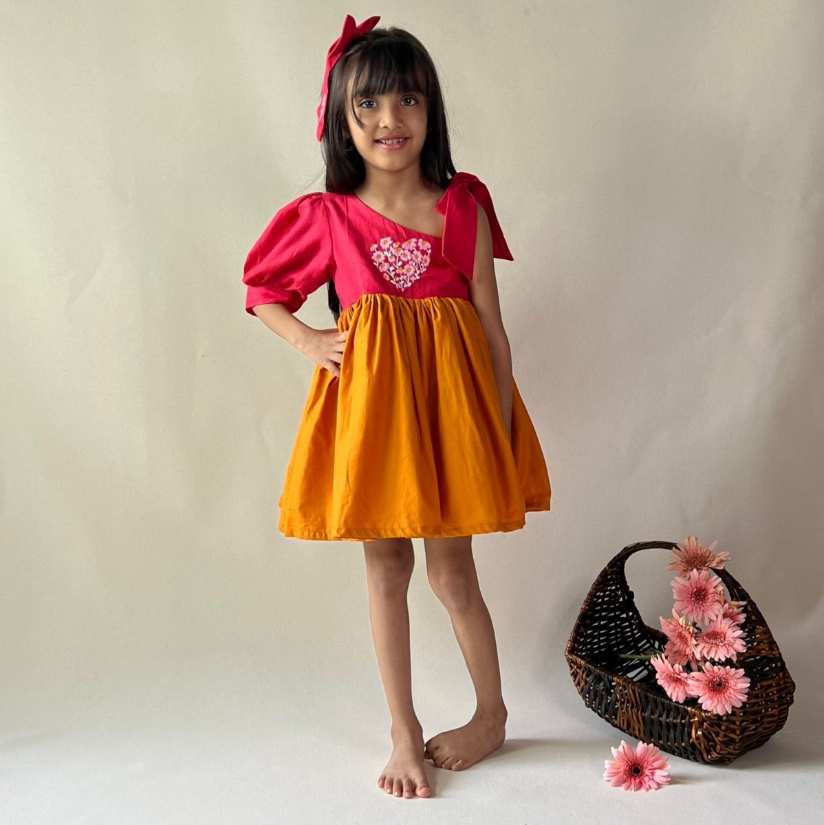 ArthLife Raspberry Pink And Orange Partywear Dress