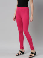 Souchii Magenta Pink Solid Churidar-Length Slim-Fit Leggings - Distacart
