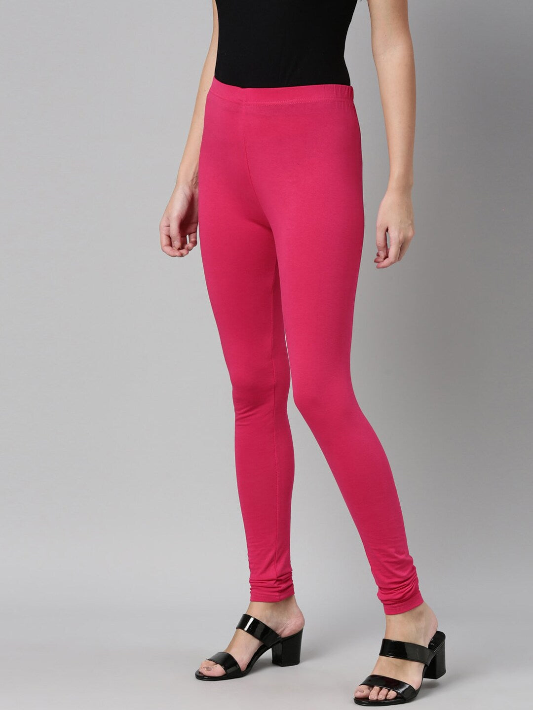 Souchii Magenta Pink Solid Churidar-Length Slim-Fit Leggings - Distacart