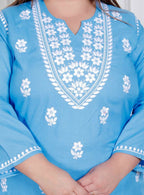 Miravan Womens Plus Size Blue Embroidered Kurta With Palazzo - Distacart