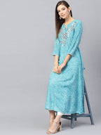 Yufta Women Blue & White Printed Anarkali Kurta