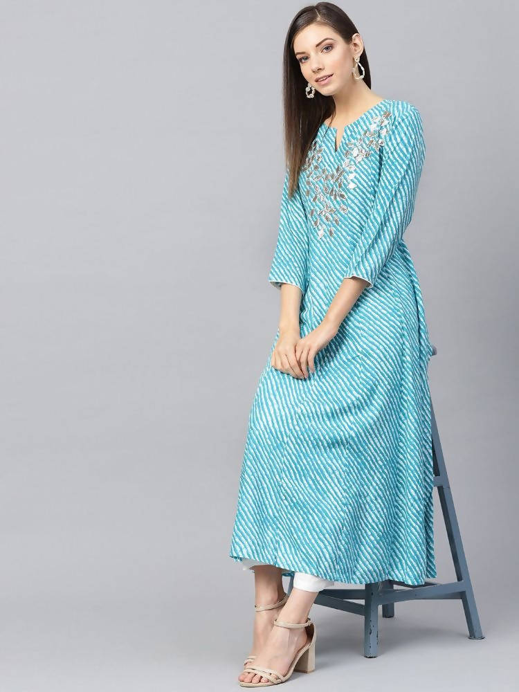 Yufta Women Blue & White Printed Anarkali Kurta