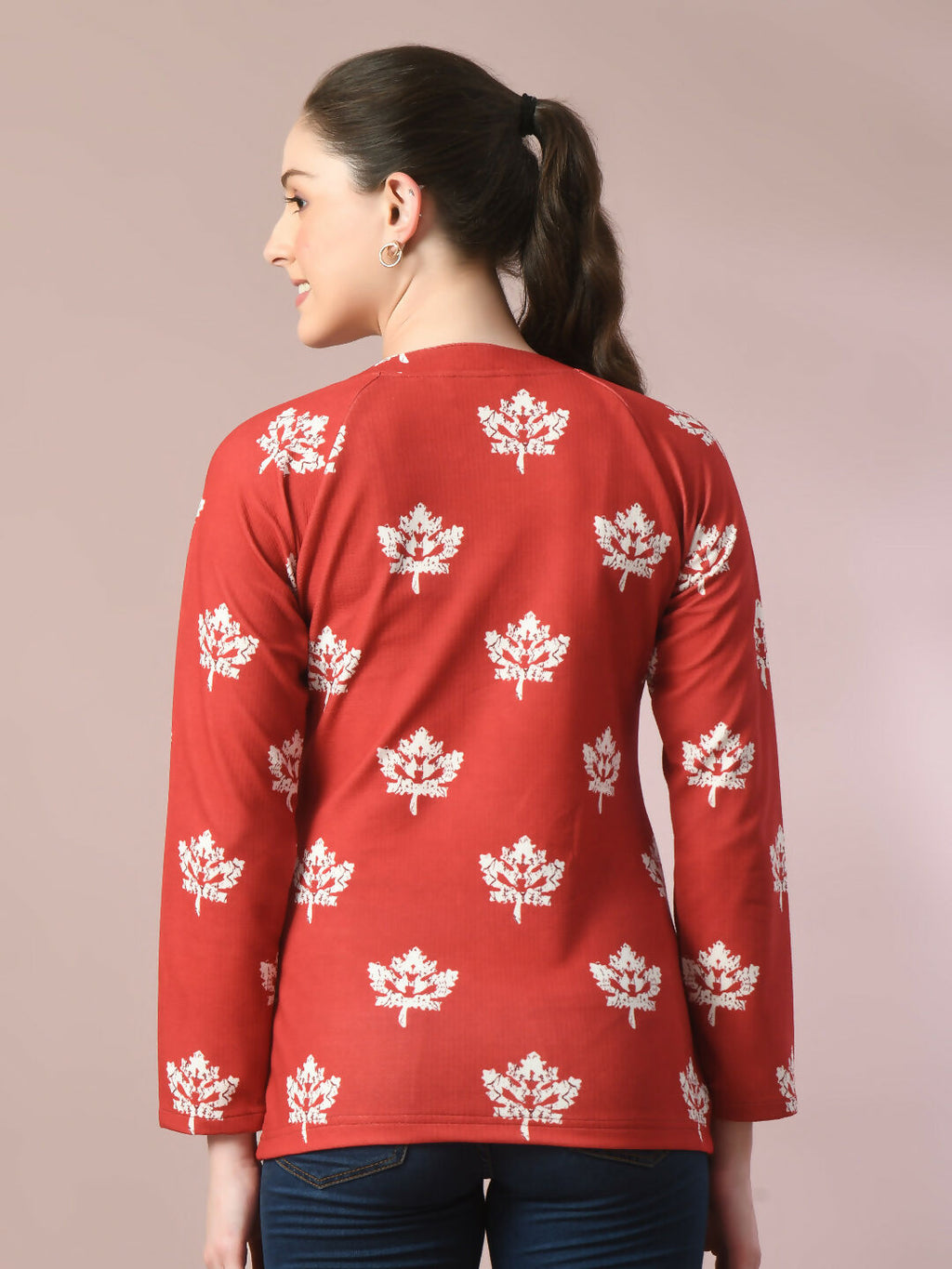 Myshka Women's Rust Embellished Raglan Sleeve Party Top