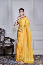 Morchari Yellow Chiffon Hand Embroidery Saree And Stitched Blouse - Distacart