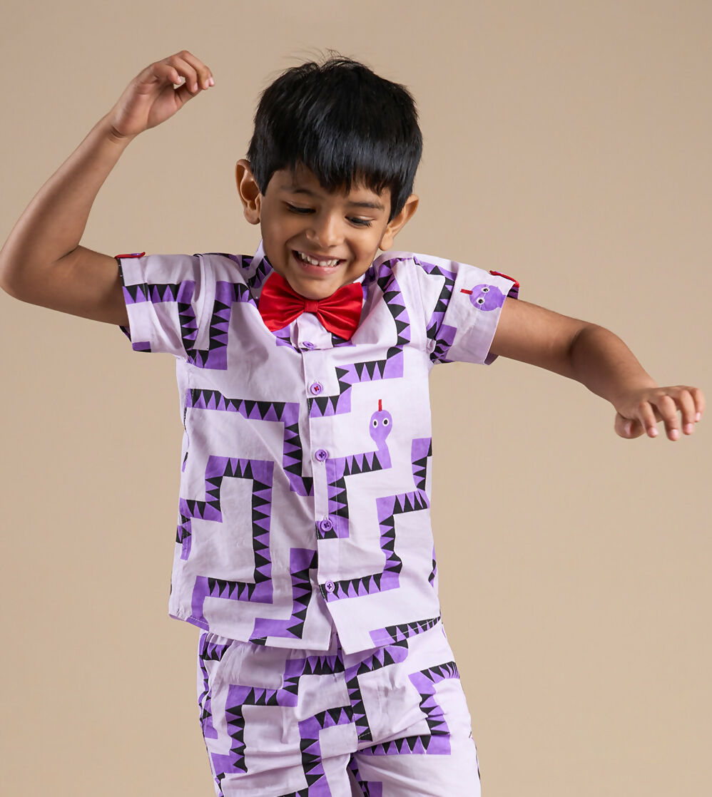 Snakes and Ladders Boys Purple Table Print Shirt from Siblings Collection