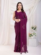 Purple Rangoli Silk Diamond Work Ready To Wear Saree - Tamana