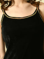 Myshka Women's Black Velvet Kurti & Sharara With Dupatta Party Sets