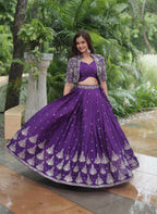 Lorenvalley Pure Chinnon With Rich Embroidered Sequins Work Lehenga Choli with Koti