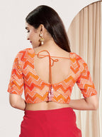 Joban Fashion Orange Chiffon Padded Blouse With Square Neck Elbow Sleeves - Distacart
