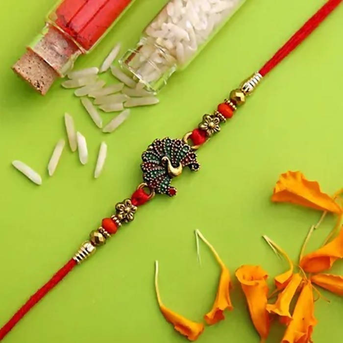 Beautiful Peacock Ethnic Rakhi & Cashew Jar - Distacart