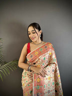 Joban Fashion Cream Banarasi Soft Silk Woven Saree - Distacart