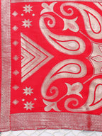 Shree Shyam Fashion Devistuti Red White Linen Cotton Saree