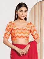 Joban Fashion Orange Chiffon Padded Blouse With Square Neck Elbow Sleeves - Distacart