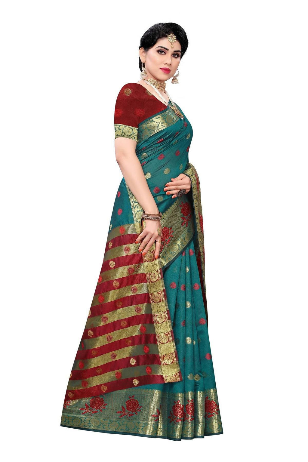 Vamika Banarasi Jaquard Rama Green Weaving Saree