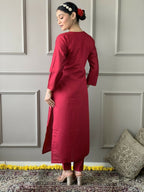 Rani Pink Viscose Chanderi Stitched Suit With Dupatta - Tanisha