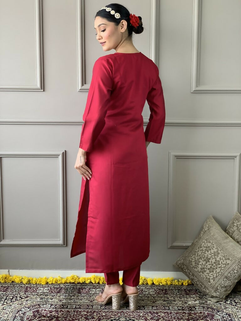 Rani Pink Viscose Chanderi Stitched Suit With Dupatta - Tanisha