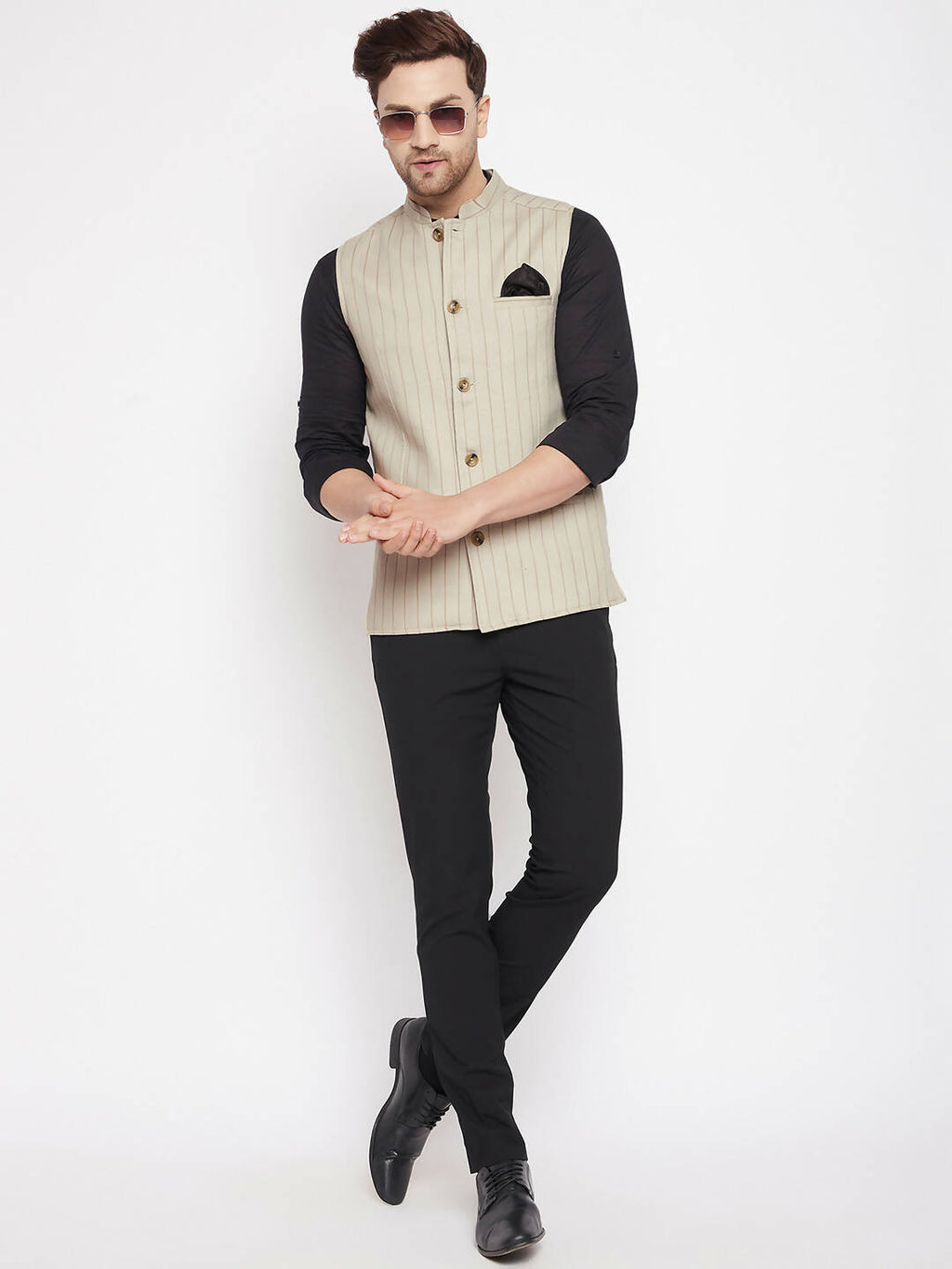 Even Apparels Beige Linen Blend Men Woven Nehru Jacket - Distacart