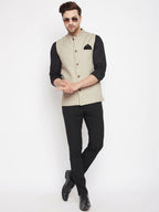 Even Apparels Beige Linen Blend Men Woven Nehru Jacket - Distacart