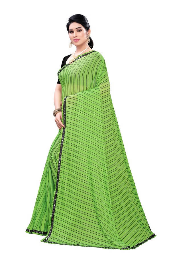 Vamika Green Malai Silk Printed Saree (Zigzag Green)