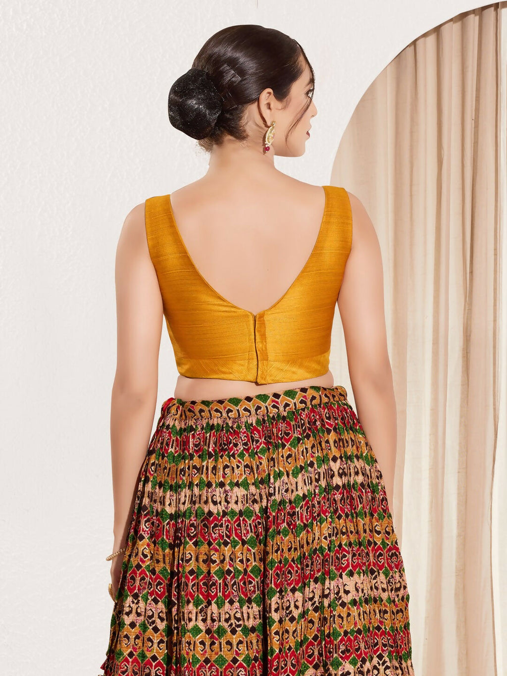 Joban Fashion Mustard Mulberry Silk Padded Blouse With Round Neck Sleeveless - Distacart