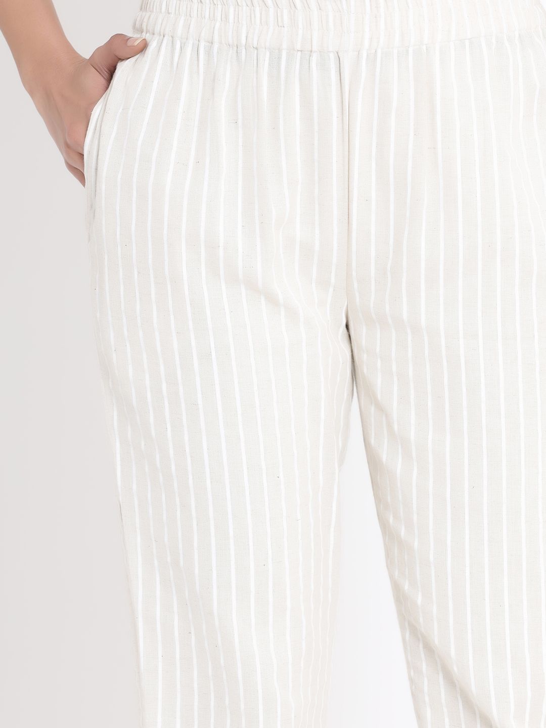 Juniper Women Natural Cotton Flex Striped Slim Fit Pant/Slim Pant - Distacart