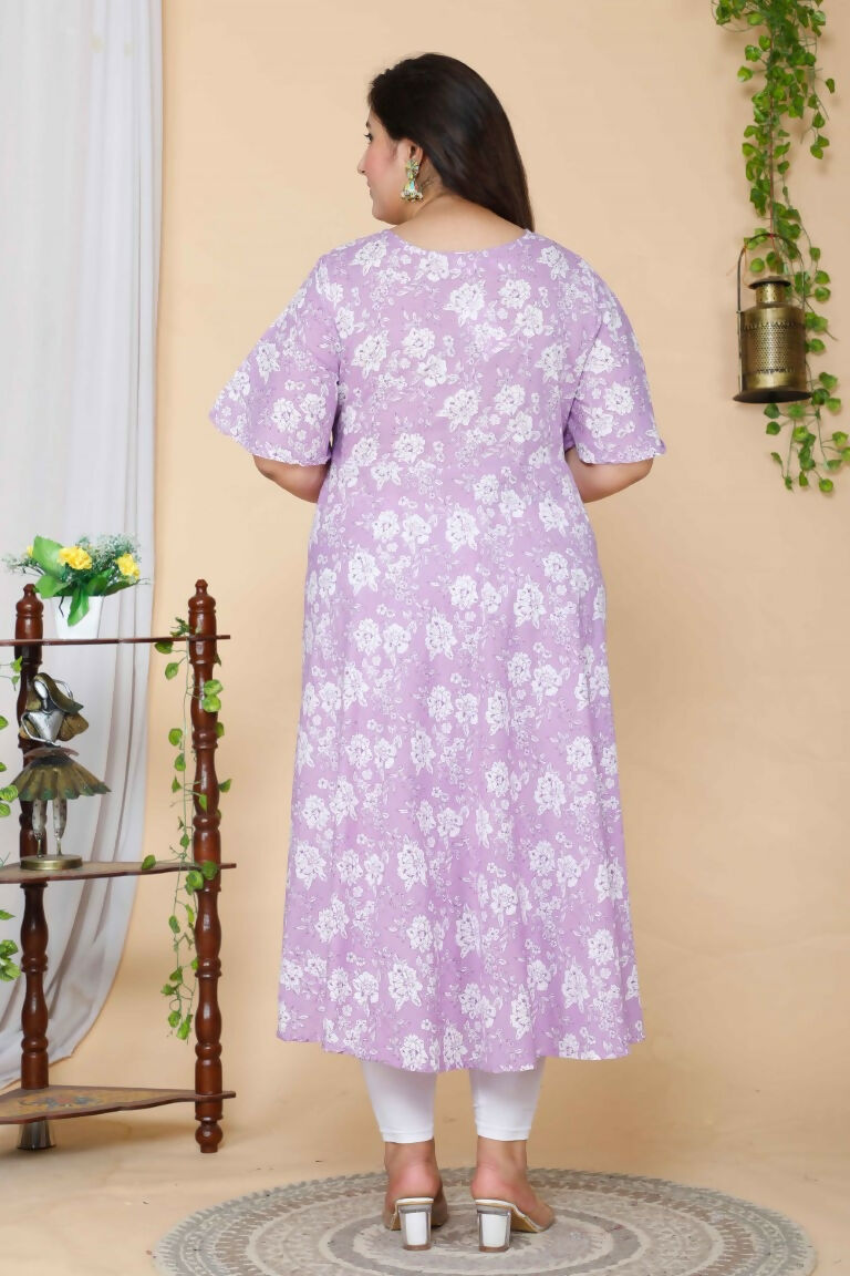 Miravan Women's Plus Size Lavender Floral Flared Sleeves Anarkali Kurta