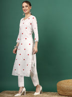 Sangria Floral Embroidered Thread Work Pure Cotton Straight Kurta
