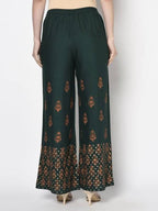 Aniyah Rayon Bottle Green Color Block Print Flared Slip-On Palazzo (AN-219K)