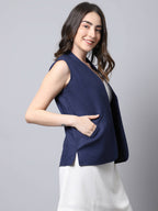 Even Apparels Navy Polywool Open Front Women's Waistcoat - Distacart