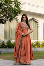 Teeya Creation Orange Color Vichitra Silk Designer Party Wear long Gown - Distacart