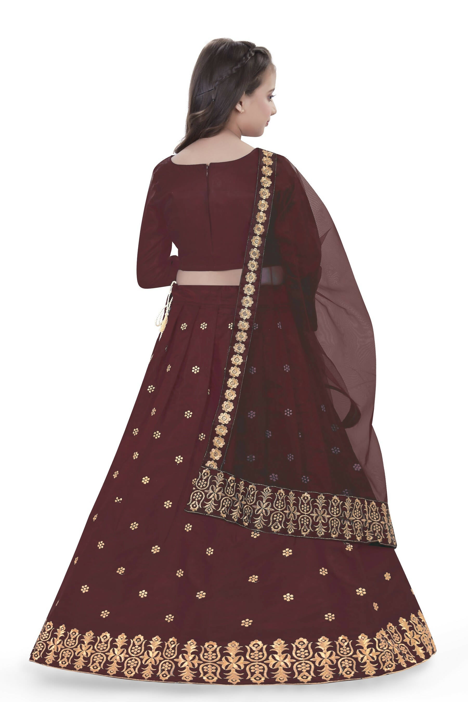 Dwiden Maroon Queen Tafetta Sattin Semi-Stitched Girl's Lehenga Choli