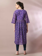 Myshka Women's Purple Printed Georgette A-Line Nyra-cut Kurta