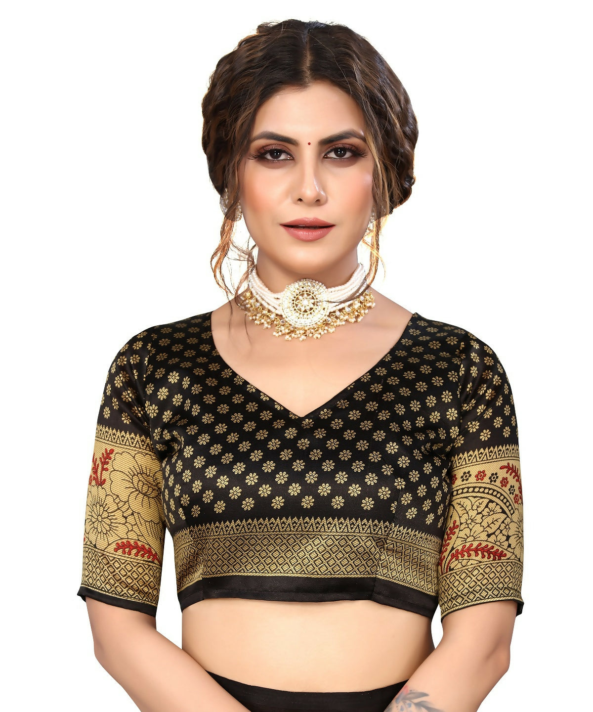 Vamika white & black Printed Art Silk Saree