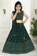 Wedding Designer Green Pure Georgette Kidswear Lehenga - Aaradhna