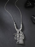 NVR Women's Silver-Toned Radha Krishna Pendant with Chain