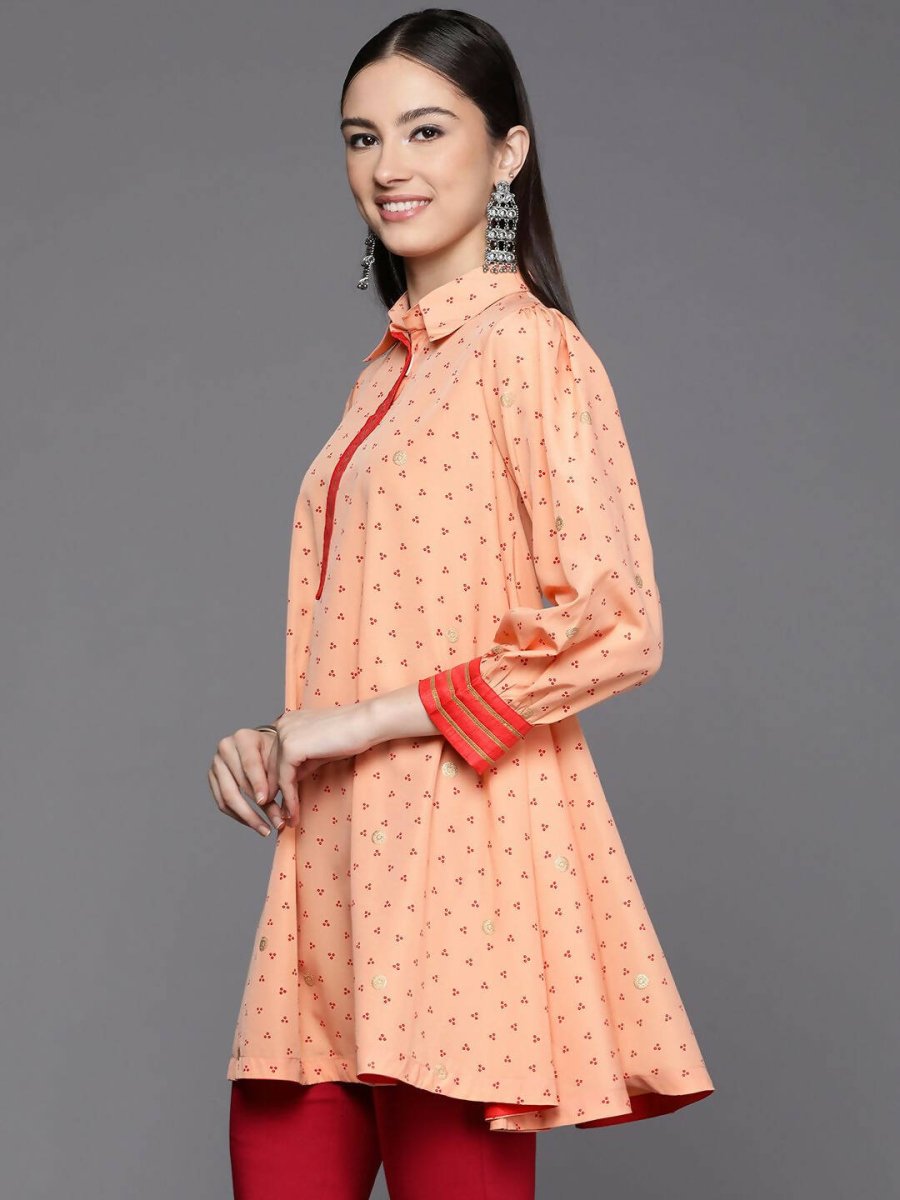 Ahalyaa Women Peach Crepe Printed Tunic - Distacart
