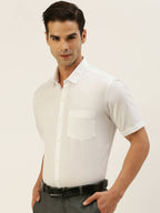 Ramraj Cotton Mens Half Sleeve Formal Poly Cotton White Shirt