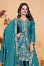 Teeya Creation Teal Color Natural Crepe Silk Wedding Wear Trending Palazzo Set - Distacart