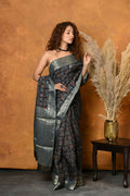 Very Much Indian Modal Silk Ajrakh Handblock Printed Natural Dyes With Designer Border Saree - Blue