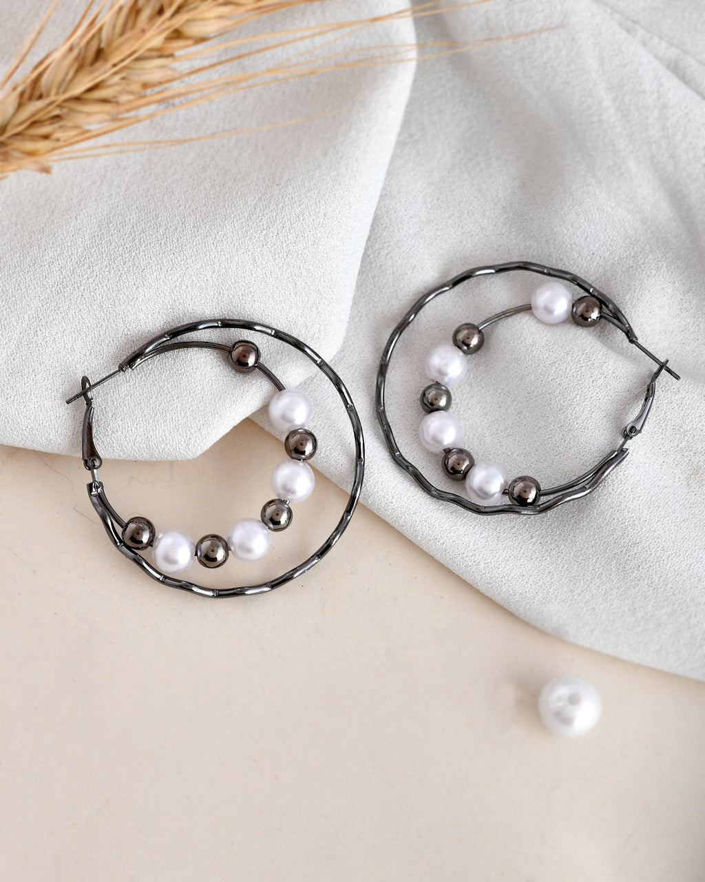 VOJ Women Rhodium-Plated Pearl Stainless Steel Hoop Earrings - Distacart