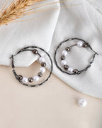 VOJ Women Rhodium-Plated Pearl Stainless Steel Hoop Earrings - Distacart